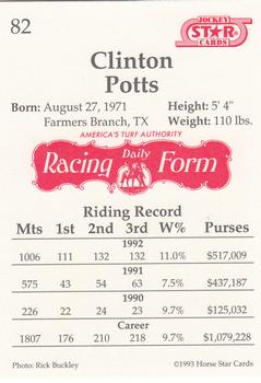 1993 Jockey Star #82 Clinton Potts Back